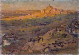 Toledo Spanien, Afternoon Sun (olja på duk monterad på skiktad skiva)