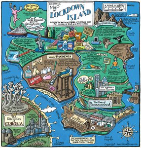 Karta över Lockdown Island, 2020 (akryl på papper)