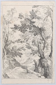 En väg med en bröstvärn i en skog, 1700-talet. av Anne Claude Philippe de Caylus