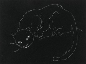 Night Series: The Cat (litho, vit linje på vävt papper)