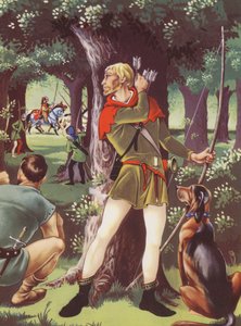 Robin Hood i Sherwoodskogen (färglitografi) av Anne & Johnstone Janet (1928 79) Johnstone