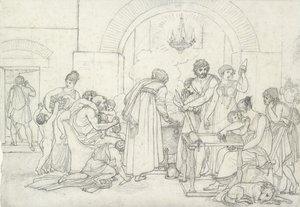 Rustik interiör i antiken (svart krita på vitt papper med fin textur) av Anne Louis Girodet de Roucy Trioson