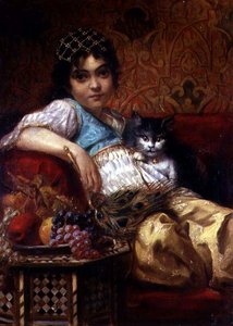 Turkisk flicka med en katt av Anne Marie Wirth