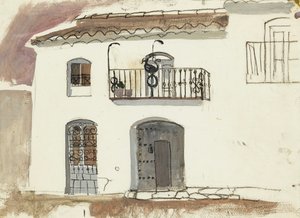 Ett spanskt hus (krita och gouache) av Anne Redpath