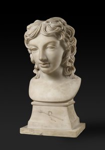 Bystporträtt av prins Henrik Lubomirski i rollen som Bacchus, ca 1787 (Carraramarmor)