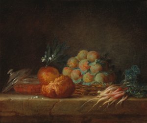 Stilleben med brioche, frukt och grönsaker, 1775
