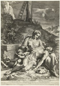 Pieta, graverad av Pieter de Bailliu av Annibale (after) Carracci