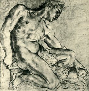 En sittande Ignudo med en krans, 1598-1599, 1943. av Annibale Carracci