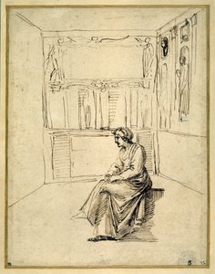 En kvinna som sitter i ett rum (penna & brunt bläck på papper) av Annibale Carracci