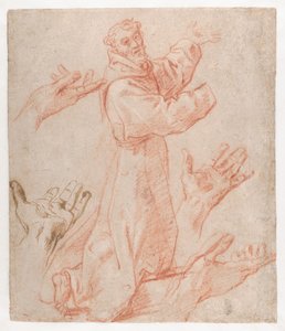 Carracci - Studier till en figur av den helige Franciskus knäböjande i trekvartsvy och till hans händer (recto), 1583-85 av Annibale Carracci