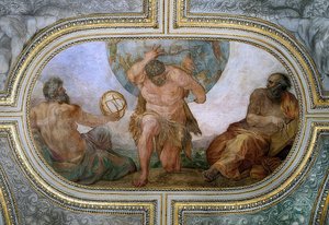 Hercules bär himlens valv för Atlas (fresk i Camerino). 1596 av Annibale Carracci