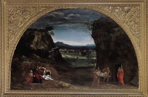 Landskap med avsättning (olja på duk, ca 1604) av Annibale Carracci