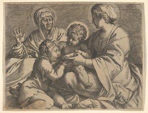 Madonna och barn med de heliga Elizabeth och Johannes Döparen Madonna della Scodella, den..., 1606. av Annibale Carracci