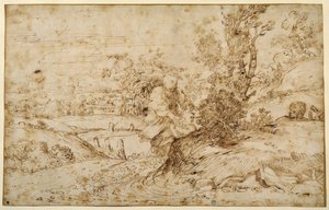 The Return from the Flight (penna & brunt bläck på papper) av Annibale Carracci