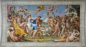 Bacchus och Ariadne par Carraccis triumf, Annibale (1560-1609). Färskt, ca. 1597, Palazzo Farnese, Rom