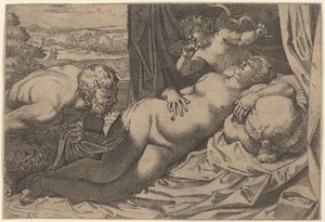 Venus och en Satyr av Annibale Carracci