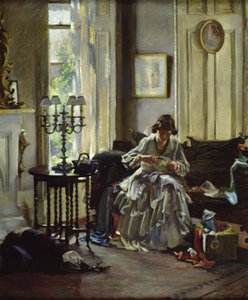 Sömmerskan (olja på duk) av Annie Rose Laing