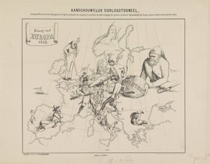 Visuell krigsscen / Karta över Europa 1859 (titel på objekt) av Anonymous
