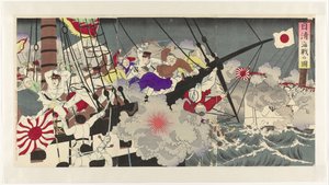 Skildring av sjöslaget under det kinesisk-japanska kriget Nisshin kaisen no zu (titel på objekt) av Anonymous