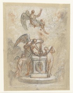 Allegorisk representation med tiden och andra figurer runt ett monument eller altare av Anonymous