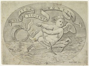 Amor flyr till sjöss Sic ruga violenta monet (titel på objekt) av Anonymous