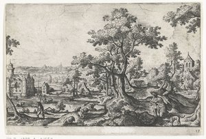 Apollo dödar Coronis Landskap med mytologiska och bibliska scener (serietitel) av Anonymous