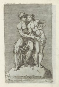 Bildengroep met Mercurius en een godin Staty av Merkurius som omfamnar en kvinna i det farnesiska palatset (titel på föremålet) Antika skulpturer i Rom (serietitel) Ikoner av de antika statyerna av staden Rom som ses på offentliga platser (serietitel) av Anonymous