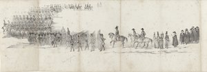 Begravning av den avlidne kung Willem II i Delft den 4 april 1849 (sida 1) Fem sammanhängande ark av Vilhelm II:s begravningståg 1849 (serietitel) av Anonymous