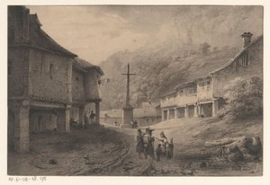 Bergslandskap med figurer och kor av Anonymous