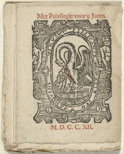 Sida med förlagsmärke, 1712 I vilken Lidt de Maen är / där du dör / för att blöda om inte din stora ton; Om Peste / Pleures är / ende sulck quaet / oock not sonder des Meestersraet (titel på objekt) av Anonymous
