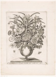 Bloemen in vaas met halffiguren BILDEN AV BLOMMA(R) SOM BLINKAR SNABBT PÅMINNER OSS OM ÅLDERN (titel på objekt) av Anonymous