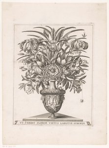 Bloemen in vaas mötte leeuwenkoppen (titel på objekt) av Anonymous
