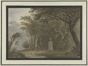 Skogslandskap med monument till Salomon Gessner av Anonymous