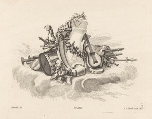 Kartusch med musikinstrument av Anonymous