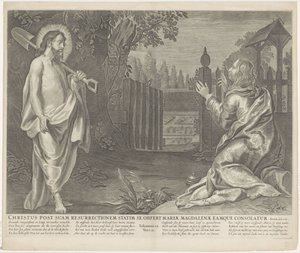 Christus verchicht als tuinman aan Maria Magdalena (Rör mig inte) Kristus omedelbart efter sin uppståndelse erbjuder sig själv till Maria Magdalena och tröstar henne (titel på objektet) Royal Bijbel (serietitel) av Anonymous