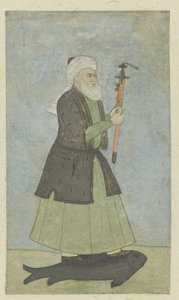 Den helige Khwaja Khadir med ett svärd i handen. står på en fisk av Anonymous
