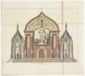 The Destruction of the Old Constitution, dekoration på smörmarknaden, 1795 Den förstörda gamla konstitutionen, på smörmarknaden Femton dekorationer vid Alliantiefeest i Amsterdam 1795 (serietitel) av Anonymous