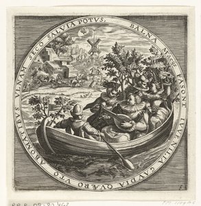 Maj månad, sällskap som gör musik i båt, ca 1600 Årets tolv månader avbildade i scener ur folklivet (serietitel) Schemata XII Mensium sius operationibus, & ad signa zodiaci applicatione, in quatuor anni partes divisa (serien av Anonymous