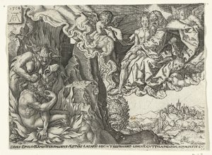 Den rike mannen i helvetet ser Abraham med Lasarus Liknelsen om Lasarus och den rike mannen (serietitel) av Anonymous