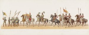 Delfts parad 1873 (fjärde plattan) Klädd procession som hölls av medlemmarna i Delftsche Studentencorps den 8 juli 1873, föreställande: Karel van Egmonds, hertig av Geler, greve av Zutphen, inresa i Arnhem 1492 (serie t) av Anonymous