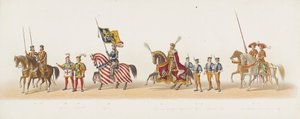 Delft procession 1873 (femte plattan) Klädd procession som hölls av medlemmarna i Delfts studentkår den 8 juli 1873, föreställande Karel van Egmond, hertig av Gelre, greve av Zutphen, in i Arnhem 1492 (serie t) av Anonymous