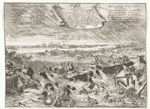 Dijkdoorbraak nära Coevorden, 1673 Ta reda på hur och vilken form, genom dekret av biskopen av Munster (...) (titel på objekt) av Anonymous