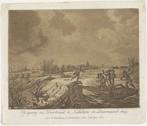 Vallbrott i Kedichem, 1809 Ysgang och Doorbraak te Kedichem i Louwmaand 1809 (titel på objekt) av Anonymous