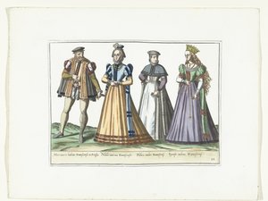 En man och tre kvinnor klädda i tyskt mode i Danzig, ca 1580 Kostymer Allemands (titel på objekt) av Anonymous