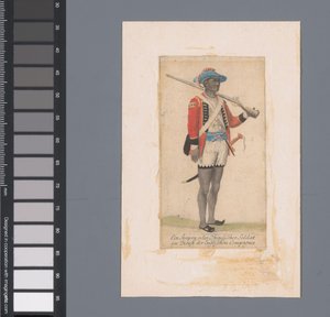 En svart soldat i tjänst hos det brittiska ostindiska kompaniet Ein Seapoy, oder Ostindischer Soldat im Dienst der Englischen Compagnie (titel på objekt) av Anonymous