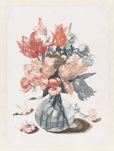 Fem tryck av blommor i glasvaser Blommor i en glasvas av Anonymous