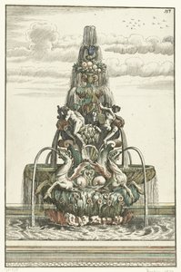 Fontän i form av en pyramid Architectura Curiosa Nova (serietitel) av Anonymous