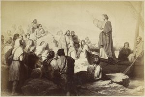 Fotoreproduktion av (förmodligen) ett tryck av Jesus som predikar från en båt av Anonymous