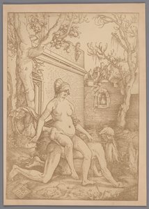 Fotoreproduktion av träsnittet Aristoteles och Phyllis av Hans Baldung Grien av Anonymous