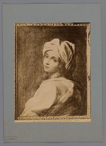 Fotoreproduktion av ett målat porträtt av Beatrice Cenci av Guido Reni, i Galleria Barberini i Rom Beatrice Cenci di G. Reni - Gall. Barberini (titel på objekt) Roma (serietitel på objekt) av Anonymous
